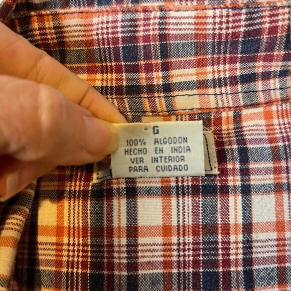 Ki-ko-mo Vintage Women's Plaid Button Top Cotton Blue Orange Red Large - Picture 6 of 11